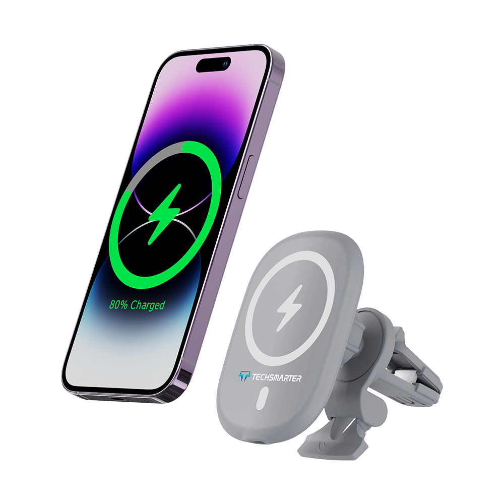 Techsmarter Magnetic Wireless Car Charger & Mount with Air Vent Holder. Compatible with iPhone 12, 13, 14, 15 Only.