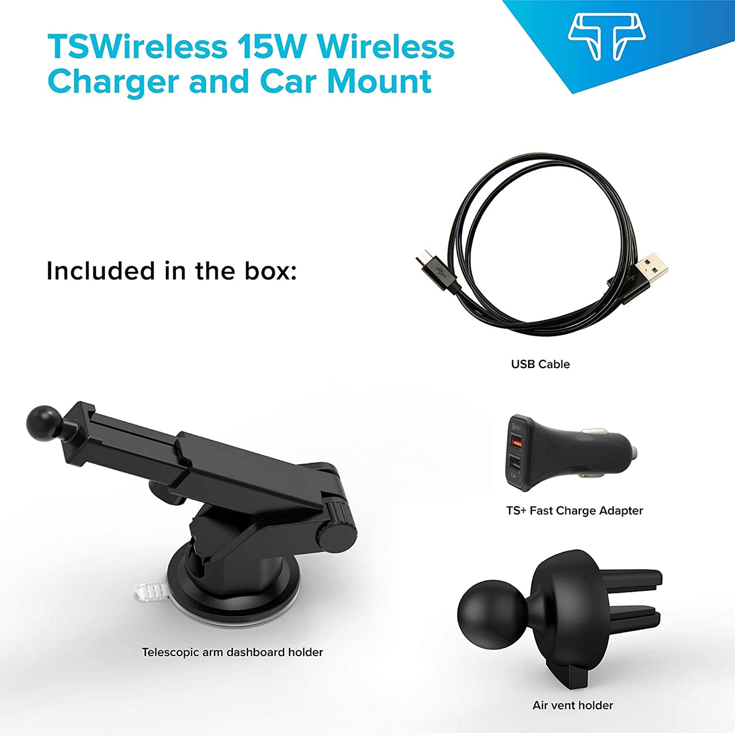 TSDrive 15W Wireless Car Charger - TechsmarterTechsmarterCar Mount Charger