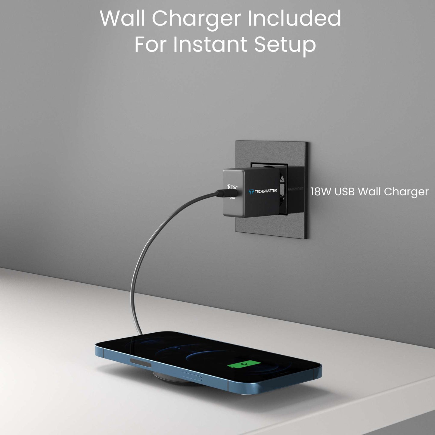TSWireless 15W Charger Pad Suction W/ Wall Charger - TechsmarterTechsmarterWireless Charger