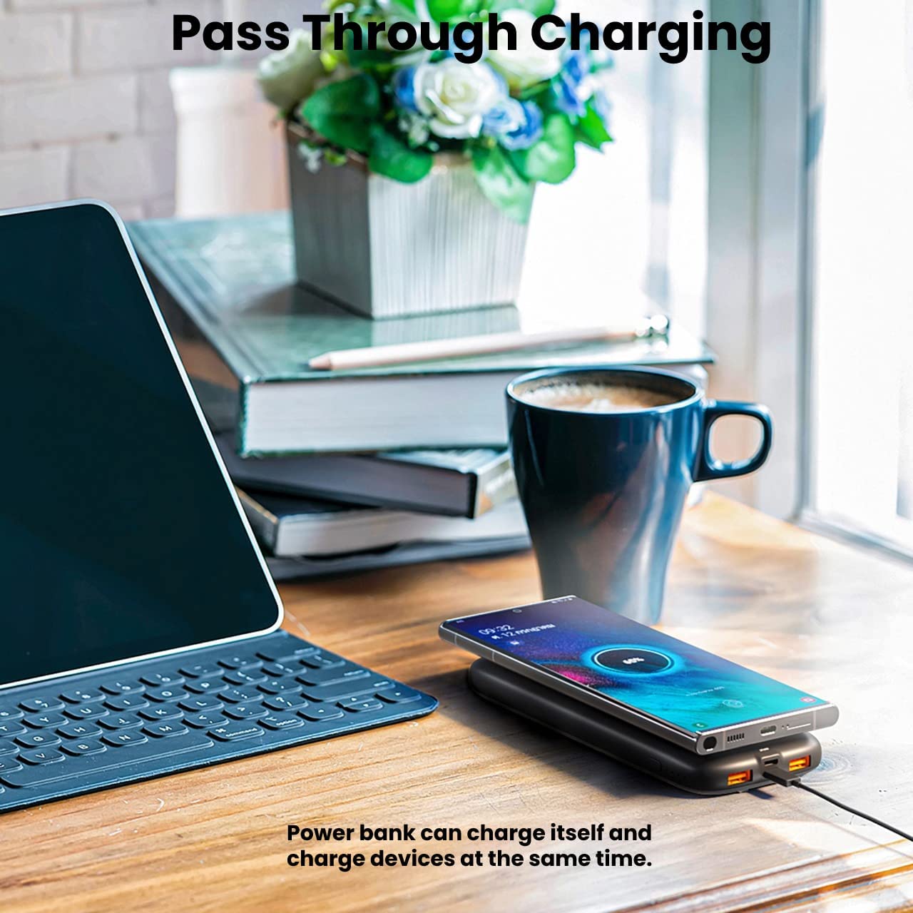 10000mAh 22.5W Wireless Power Bank with Anti-Slip Suction Cups & Kickstand - TechsmarterTechsmarter