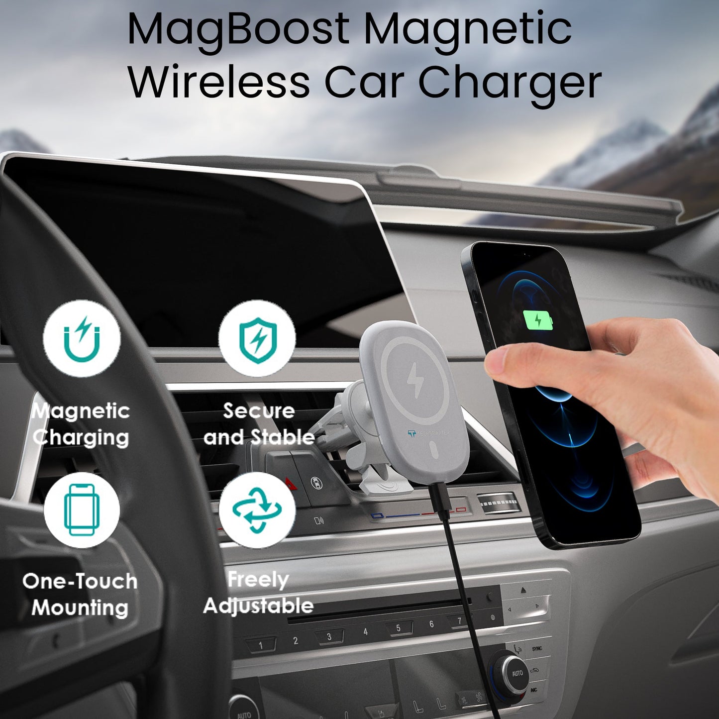 MagBoost Magnetic Wireless Car Charger - TechsmarterTechsmarterCar Mount Charger