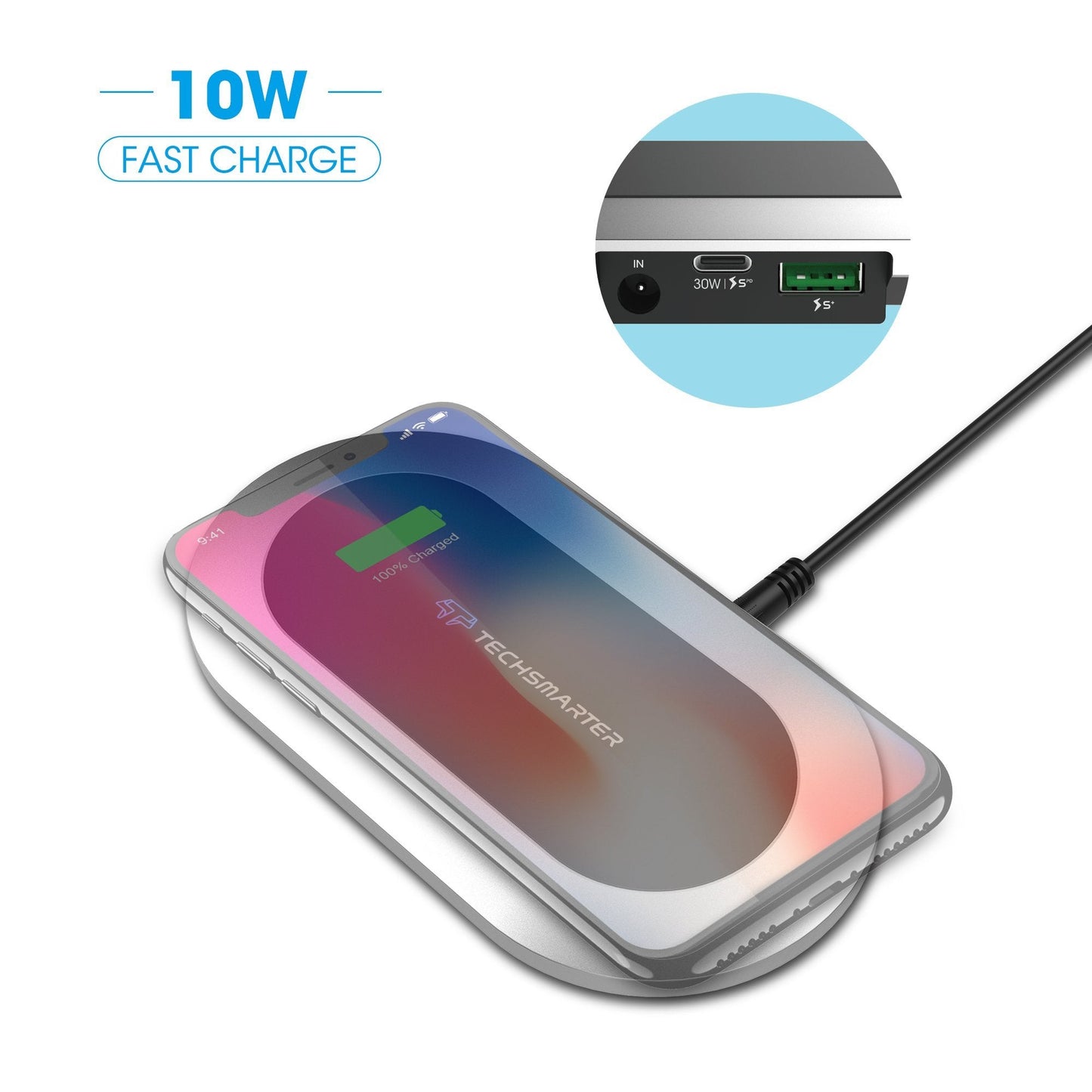 Wireless Charger with 30W USB-C PD and 18W USB ports - TechsmarterTechsmarterCharging Station
