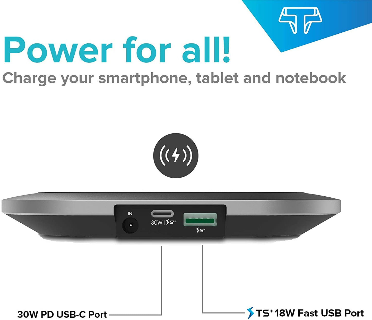 Wireless Charger with 30W USB-C PD and 18W USB ports - TechsmarterTechsmarterCharging Station